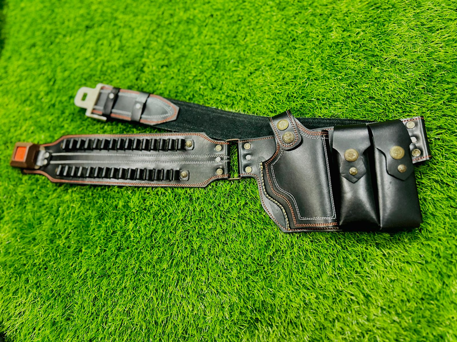 Deluxe Double-Row Leather Shotgun Belt & Holster Set