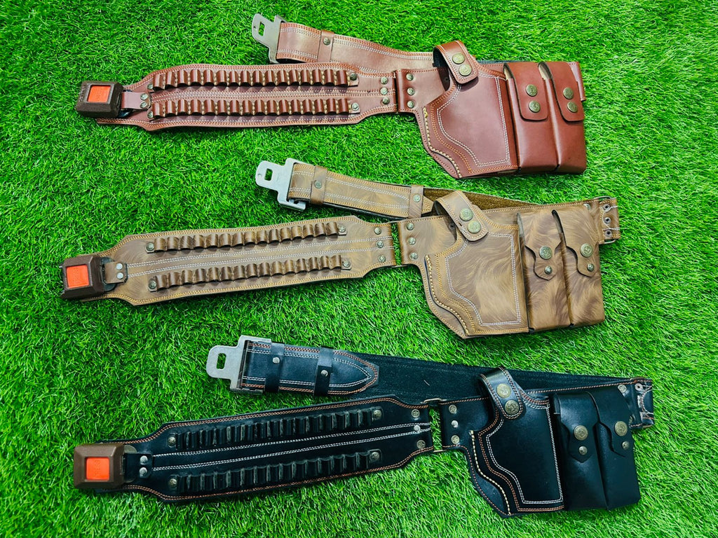 Deluxe Double-Row Leather Shotgun Belt & Holster Set