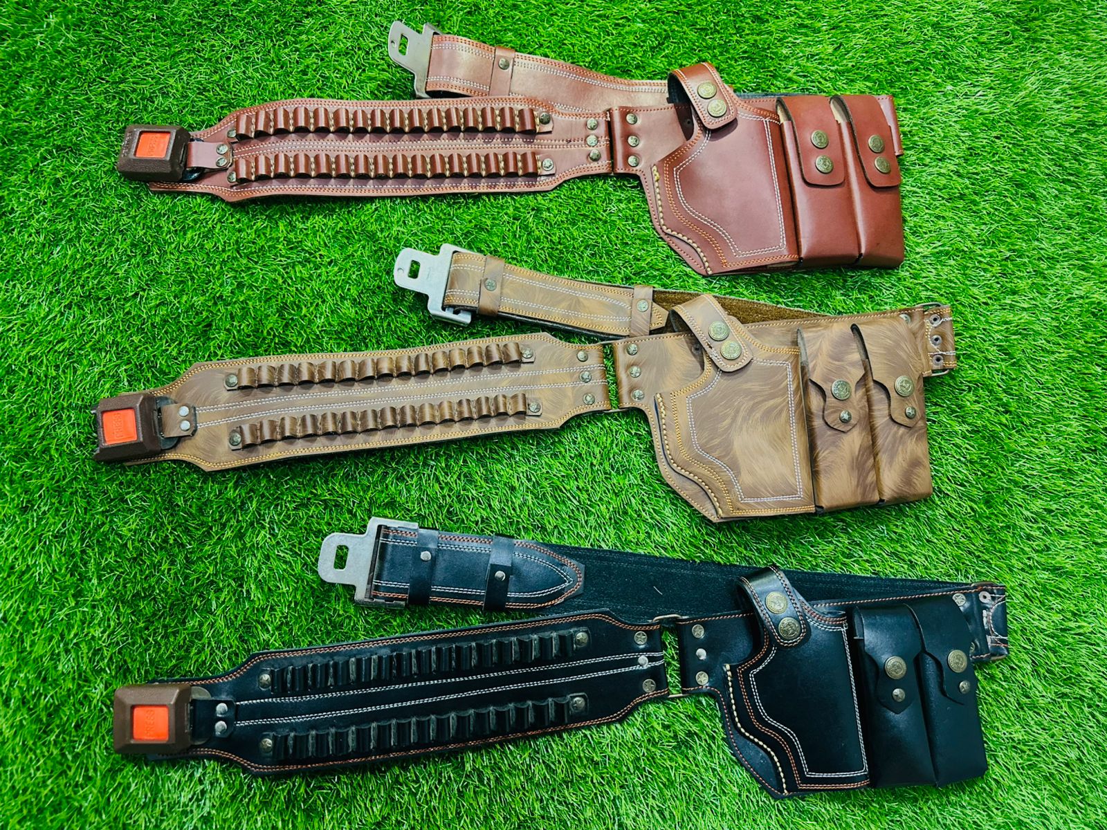 Deluxe Double-Row Leather Shotgun Belt & Holster Set