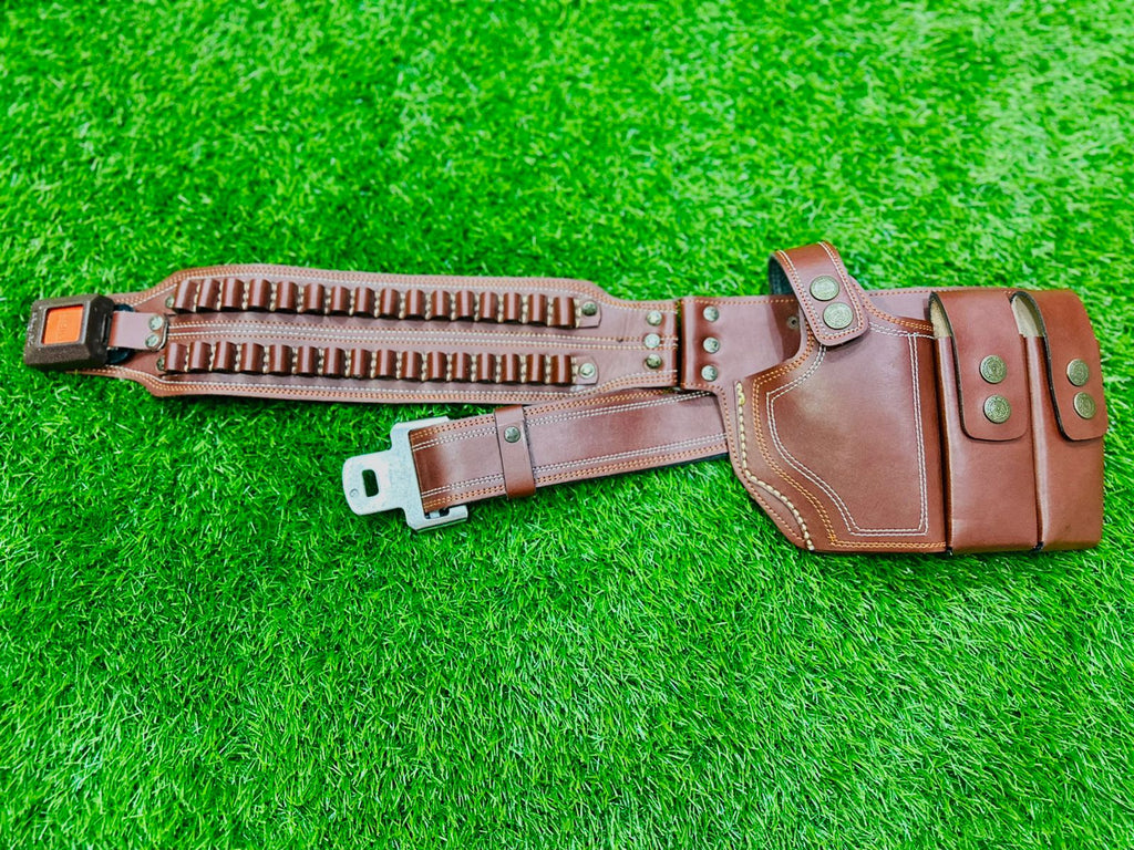 Deluxe Double-Row Leather Shotgun Belt & Holster Set