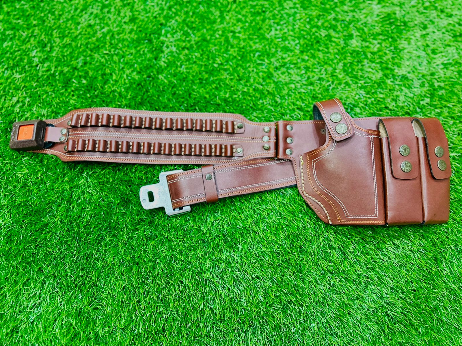 Deluxe Double-Row Leather Shotgun Belt & Holster Set